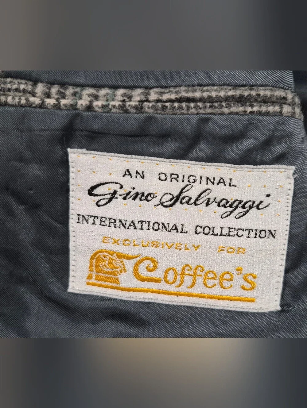 Vintage Gino Salvaggi Wool & Camel Blend Glen Plaid Blazer 43L Gray